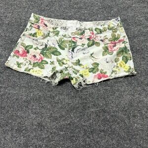 Flipside Shorts Womens Size 28 Multi Floral Denim Low Rise Raw Hem Casual Summer